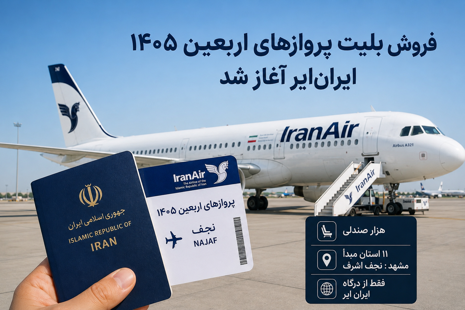 فروش بلیت پرواز اربعین ۱۴۰۵ ایرانایر آغاز شد | قیمت، شرایط خرید و محدودیتها